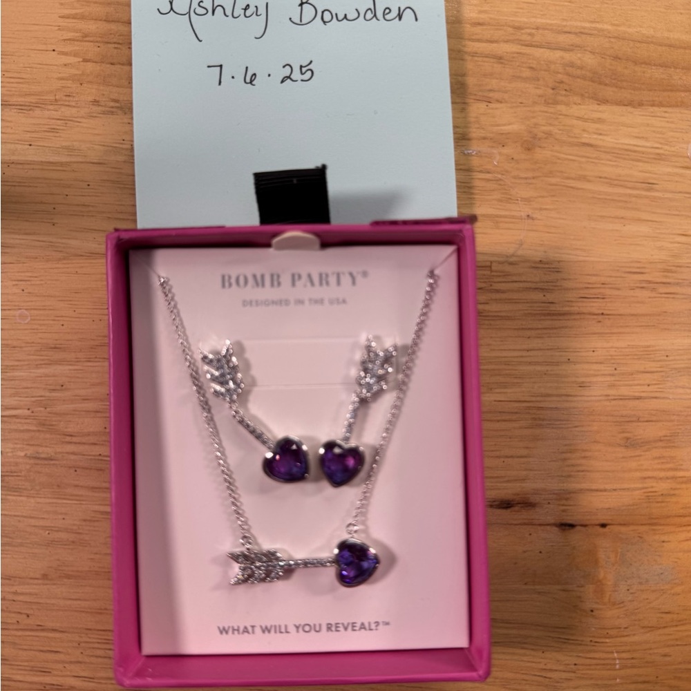 Bomb Party Silver and Purple Heart Necklace